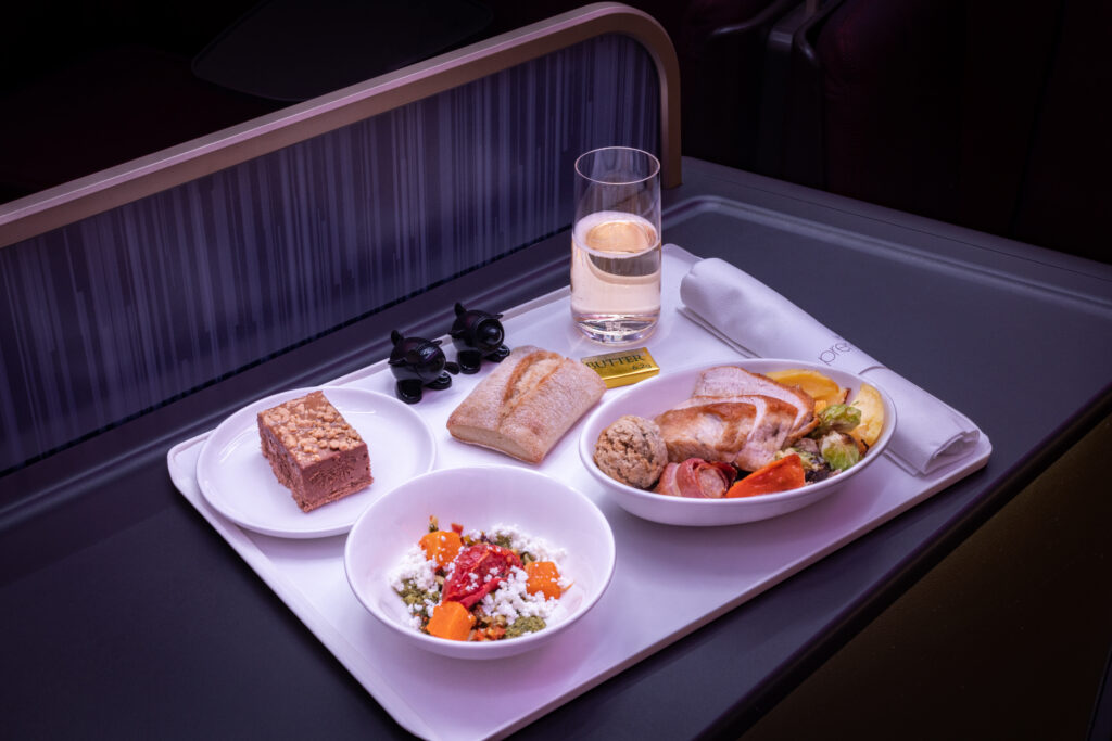 Virgin Atlantic's traditional turkey dinner is on display.