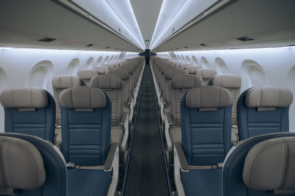 Interior cabin of Porter Airlines' E195-E2