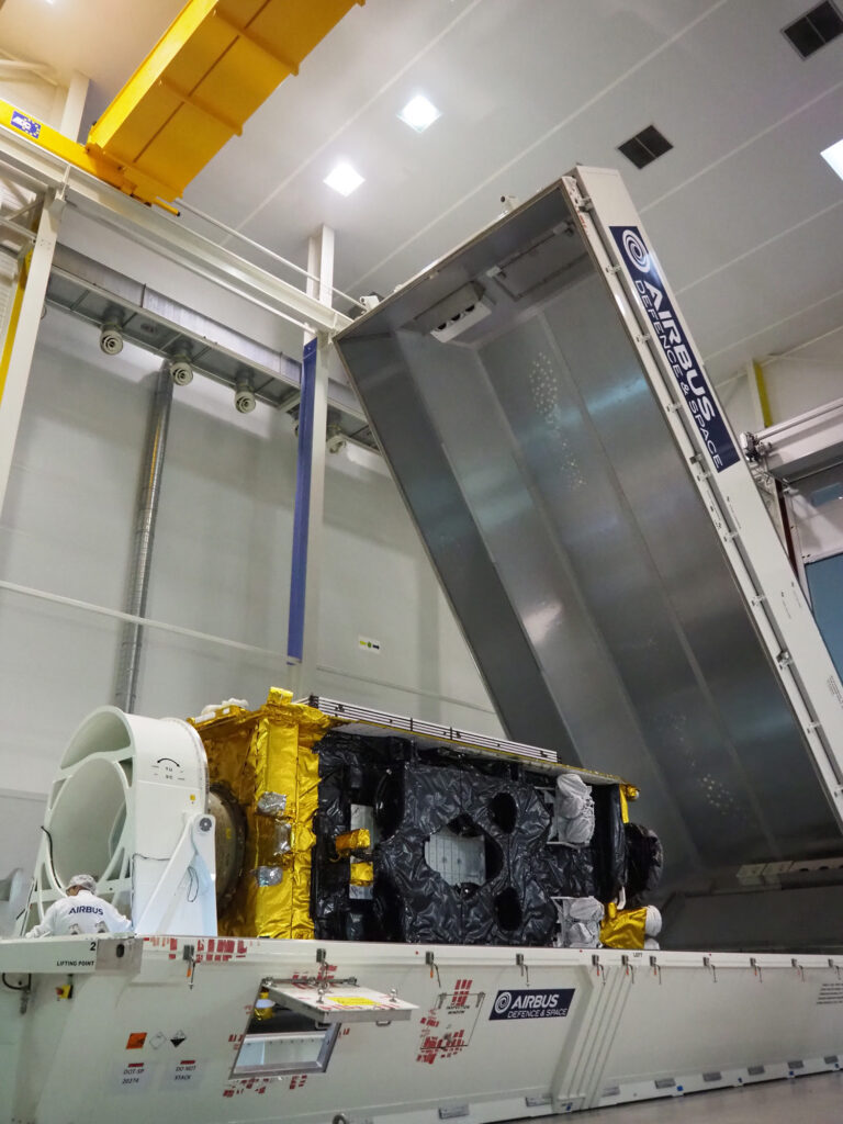 Airbus built Inmarsat 6 F2 satellite being packed in Toulouse.