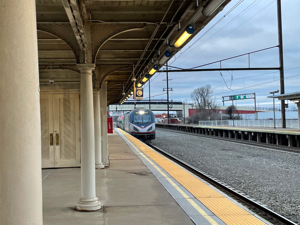 Amtrak train coming arriving at the platform