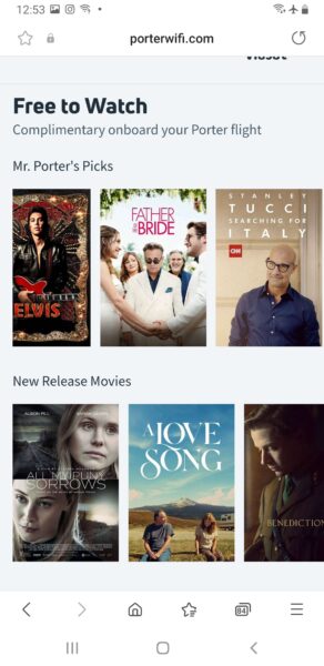 A screenshot of Porter's movie selection.