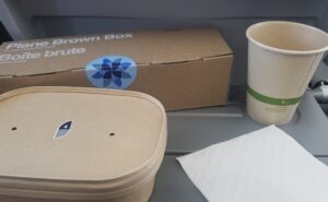 Meal boxes for onboard food, as opposed to single-use plastic.