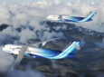 SFD rendering, two aircraft in flight over mountains. Image: Boeing