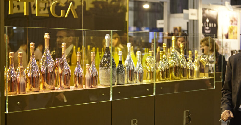 A stand at WTCE is displaying various beverages.