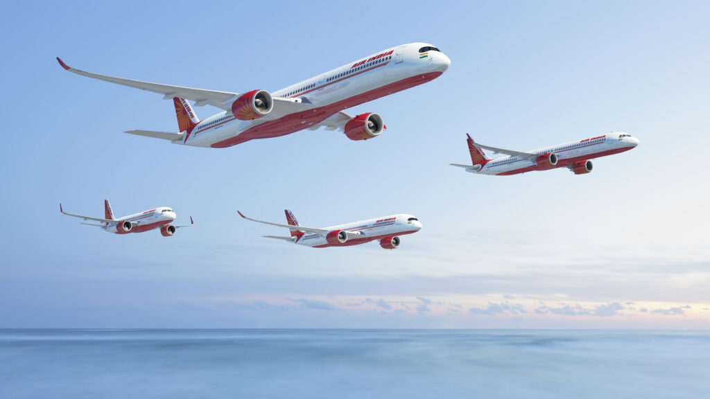 A rendering of Air India's new Airbus orders, with narrowbodies and widebodies represented. 