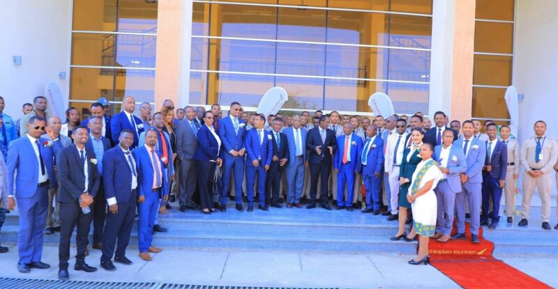 Hawassa Training Facility Inauguration. A crowd gathers to pose for a photo at the front of the building