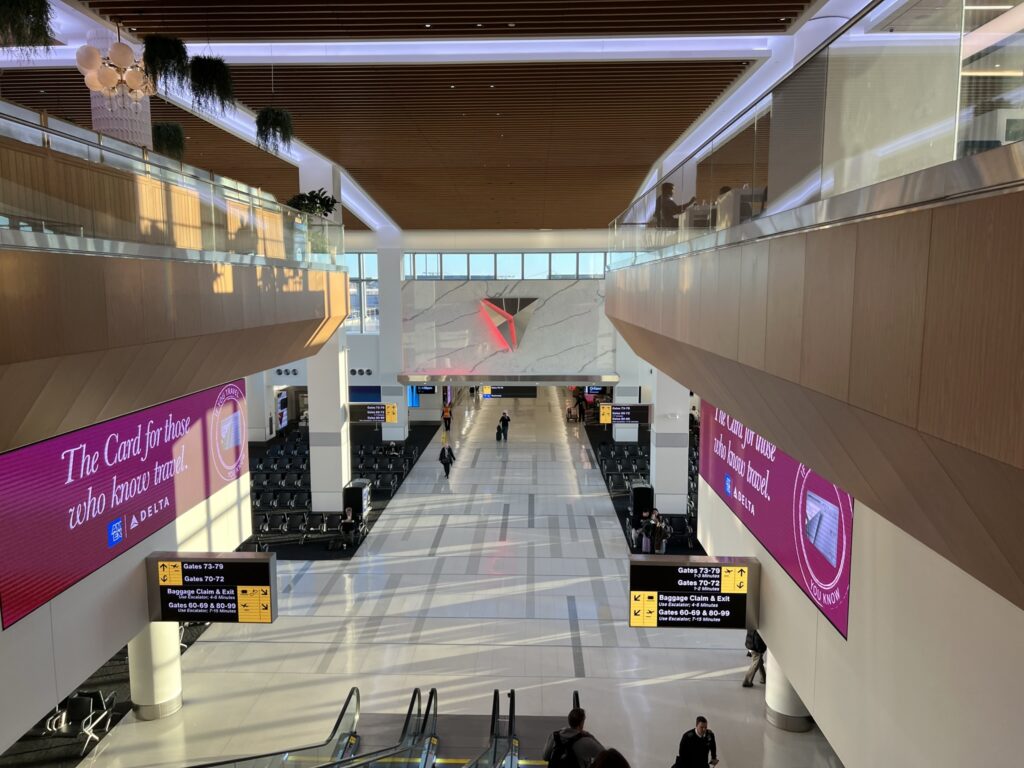 A fairly empty LaGuardia Airport gate holdings area.