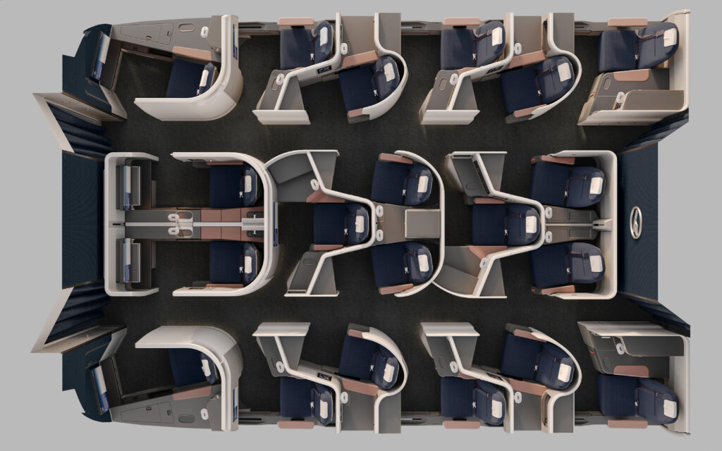 Rendering of the cabin layout, as seen from overhead. Seven different seats will be available for purchase.