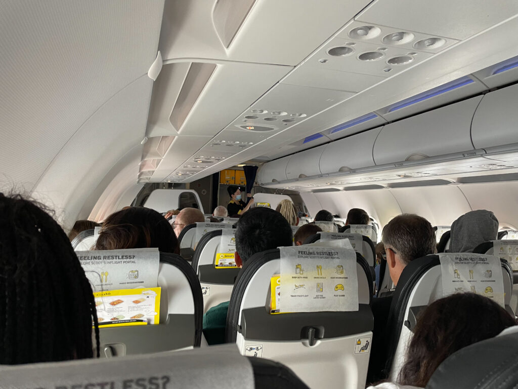 Inside the Scoot A321neo cabin, snapped from seat 9A