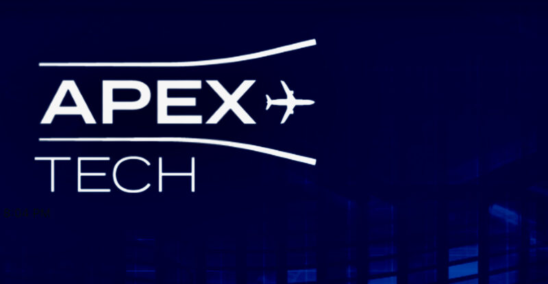 APEX Tech logo in white on a dark blue background.