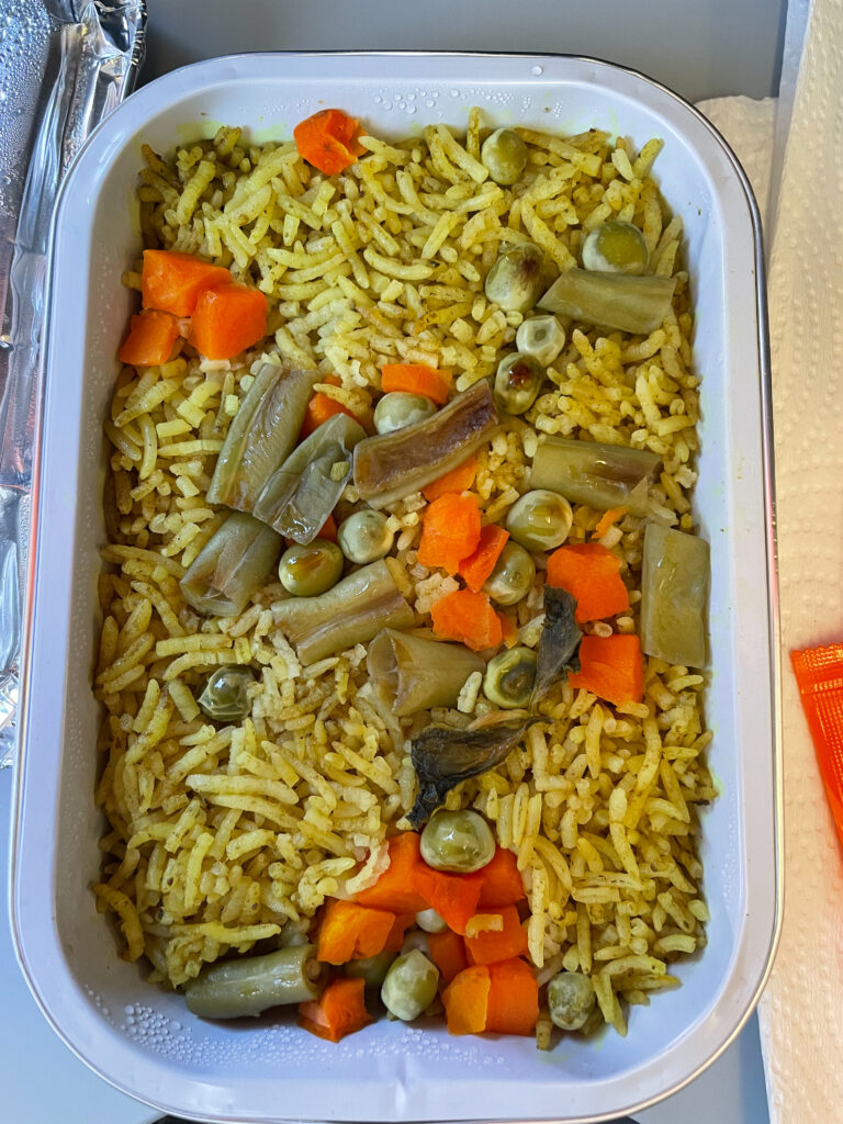 A photo of the veggies and rice dish on Thai AirAsia.