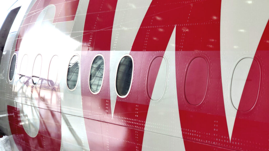 A close up of the AeroSHARK product on a SWISS 777