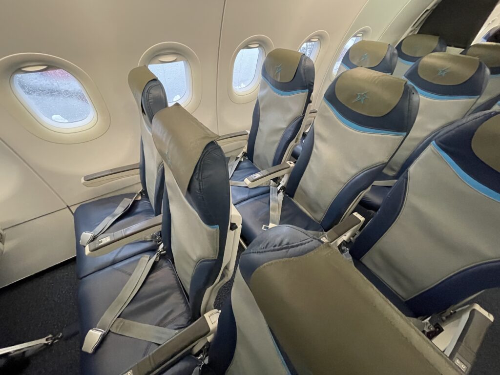 Four rows of slimline seats on board the Air Transat A321ceo