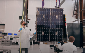 Astranis microgeo satellite being built in the facility.