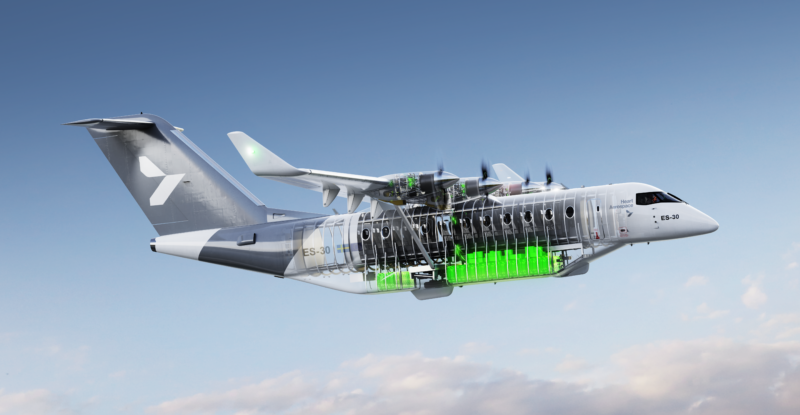 Heart ES-30 Battery System being shown on a rendering of an aircraft.