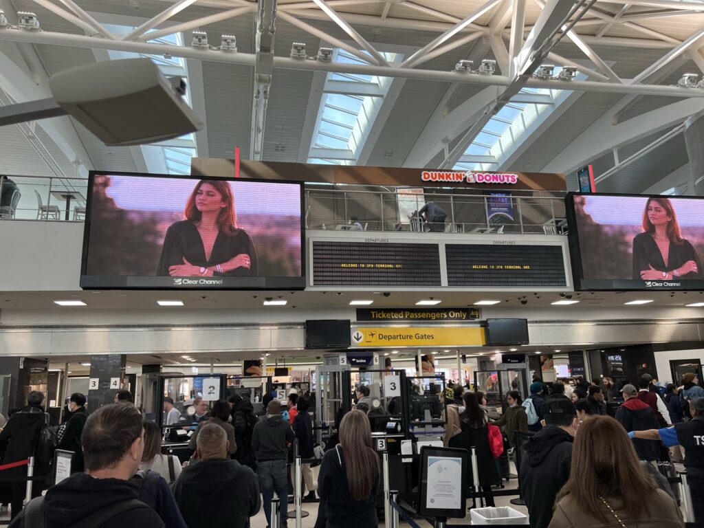 A busy TSA checkpoint at JFK.