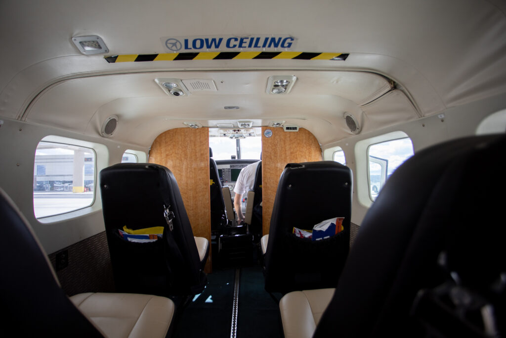 The interior of the Southern Airway Express Cessna 208 Caravan turboprop is simple and in a 1-1 configuration.