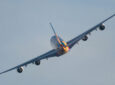 Emirates Airbus A380-861 jet departing from Zurich in Switzerland. It offers connectivity to passengers