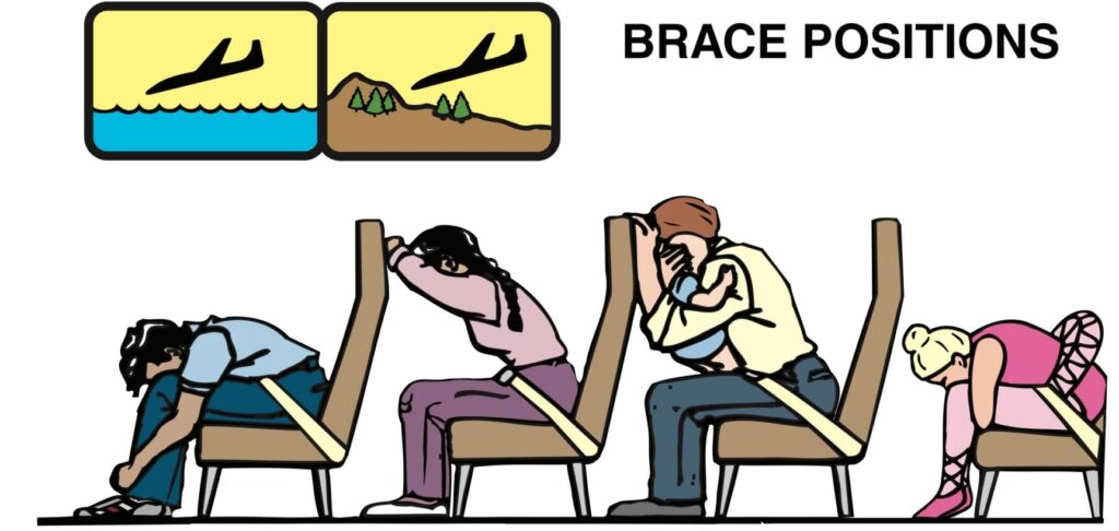 Sun Country Airlines brace position safety card.