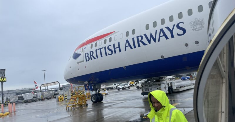 British Airways aircraft is parked at the gate.