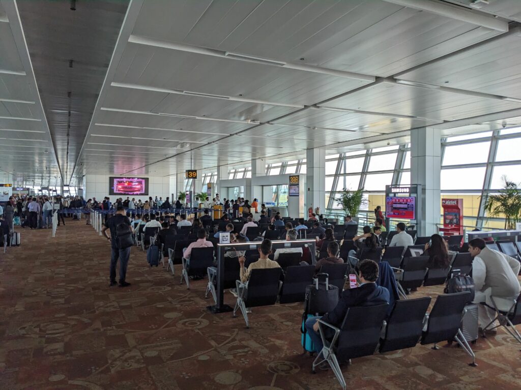 Spacious and bright departure area at DEL Terminal 3