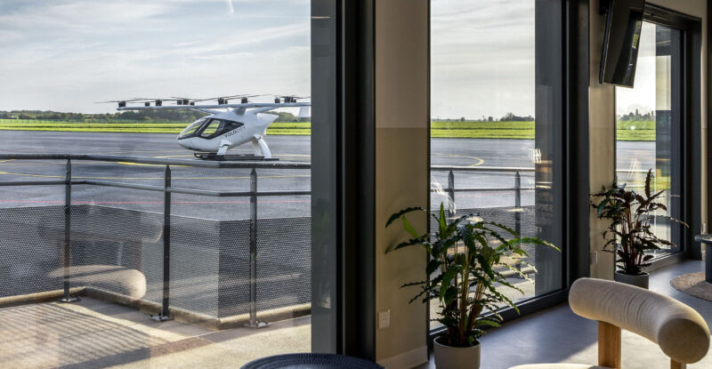 Looking out the lounge window to see a VoloCity Volocopter. Image: SITA