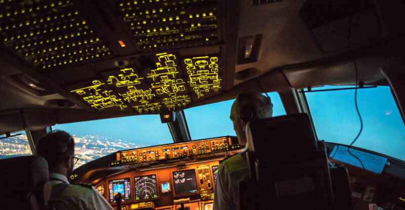Flightdeck View of departing Boeing 777