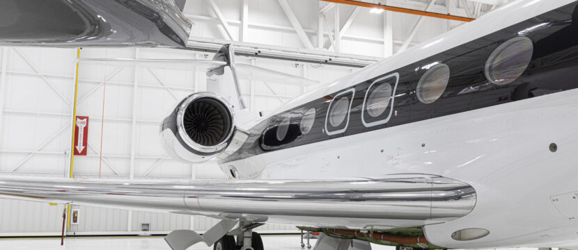 Gulfstream maintenance hanger is occupied with an aircraft.