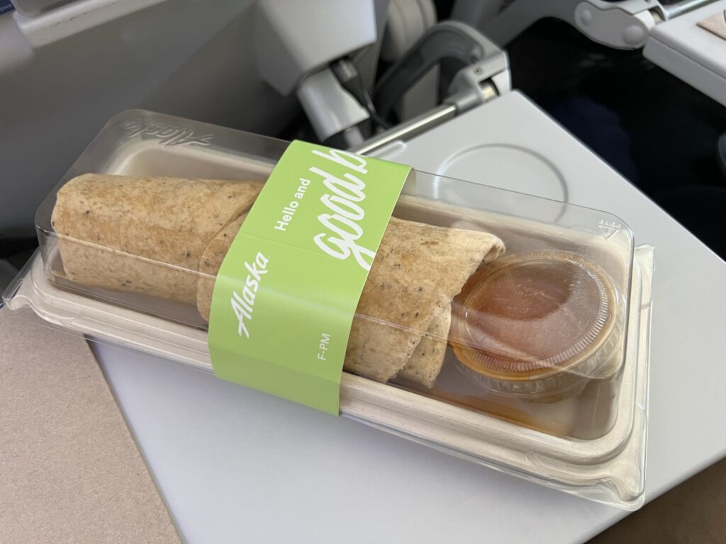 Alaska Airlines' ginger garlic beer wrap in eco packaging 