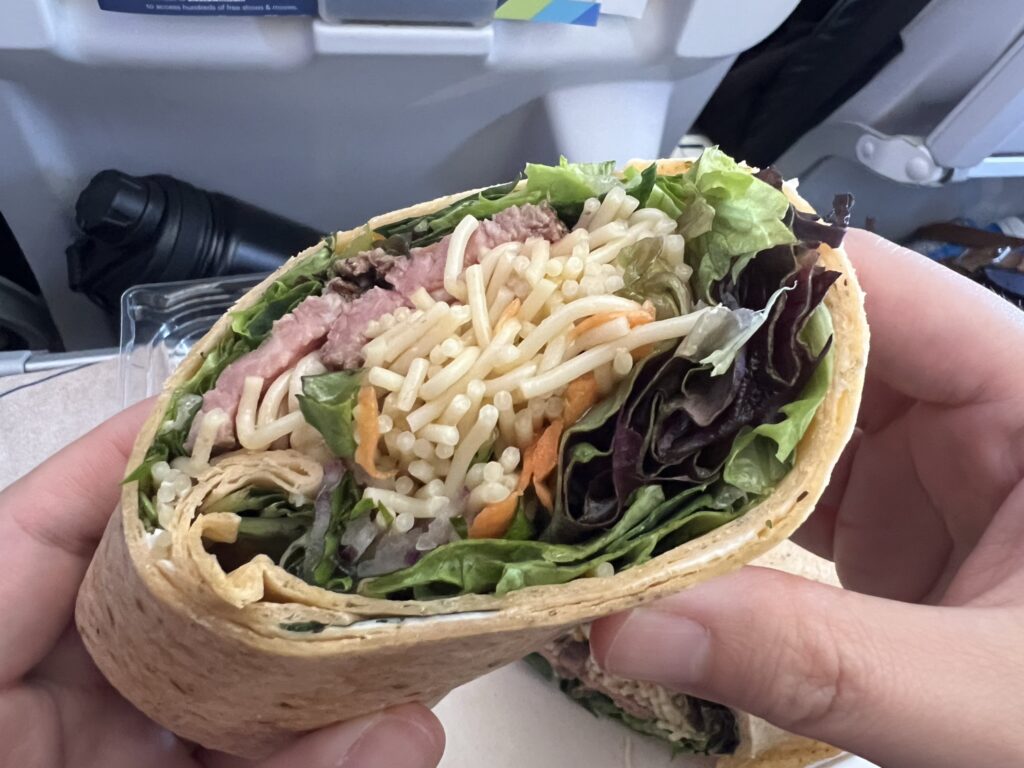 Alaska Airlines' ginger garlic beer wrap.