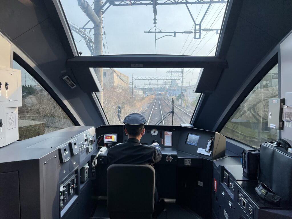 In the train driver's car of the Hinotori Limited Express