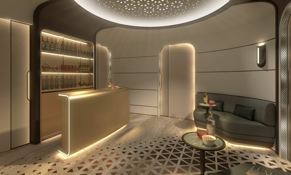 Bar area of the Lufthansa Technik cabin design for the BBJ 777-9.