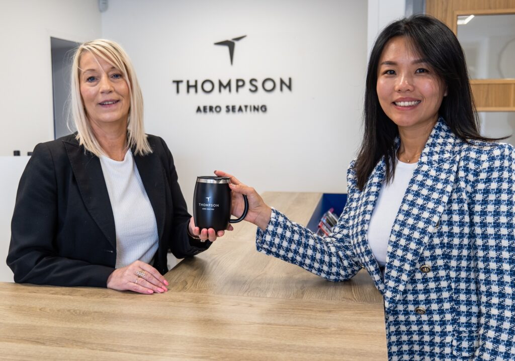 Two women working at Thompson Aero having a coffee.