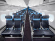 (Recaro ) Cabin interior for KLM'S Embraer E195-E2 with Recaro economy class seats in navy and light blue.