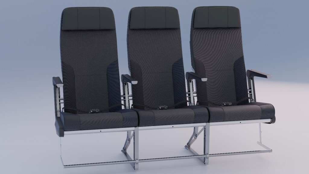 A forward view of a seat triple of the Mirus Falcon seat in black. 