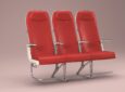 As set of 3 ZIMLITE seats in red on a brown background. Image: ZIM Aircraft Seating