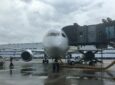 The nose of a 787 aircraft parked, and ready for passengers to board. The cockpit is in view. (Iridium)