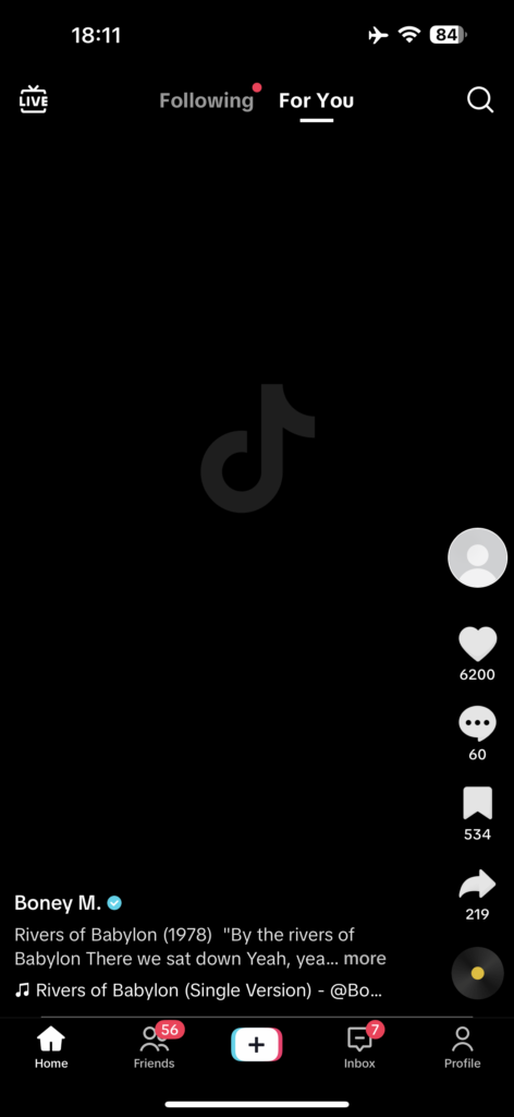 A screenshot showing that Tik Tok is not loading.