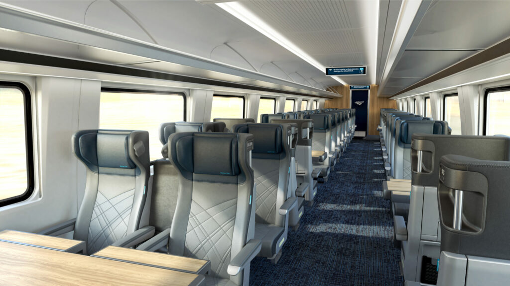 Amtrak Airo business class seating in the 2-1 layout.