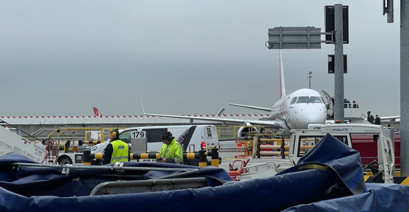 Aircraft parked at Charles de Gaulle waiting to board.