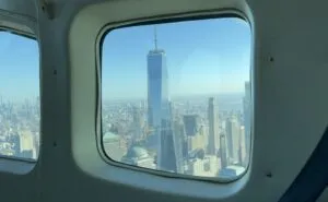 Looking out the aircraft onto the New York skyline.