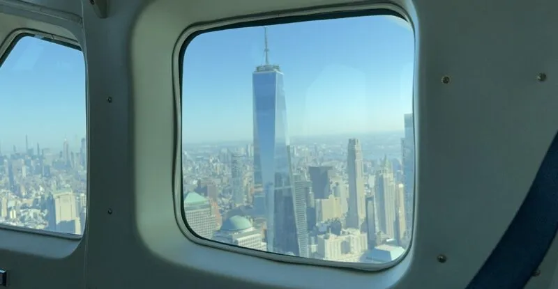 Looking out the aircraft onto the New York skyline.