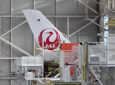 JAL A350 in the maintenance hangar.