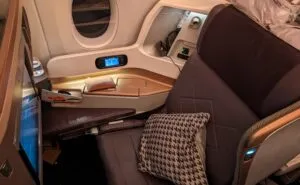 JAMCO's wide and comfy seat on SIA, with large IFE screen