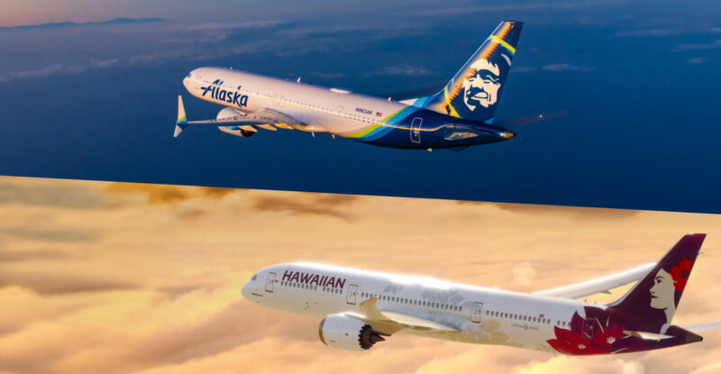 Alaska Airlines and Hawaiian Airlines jets soaring