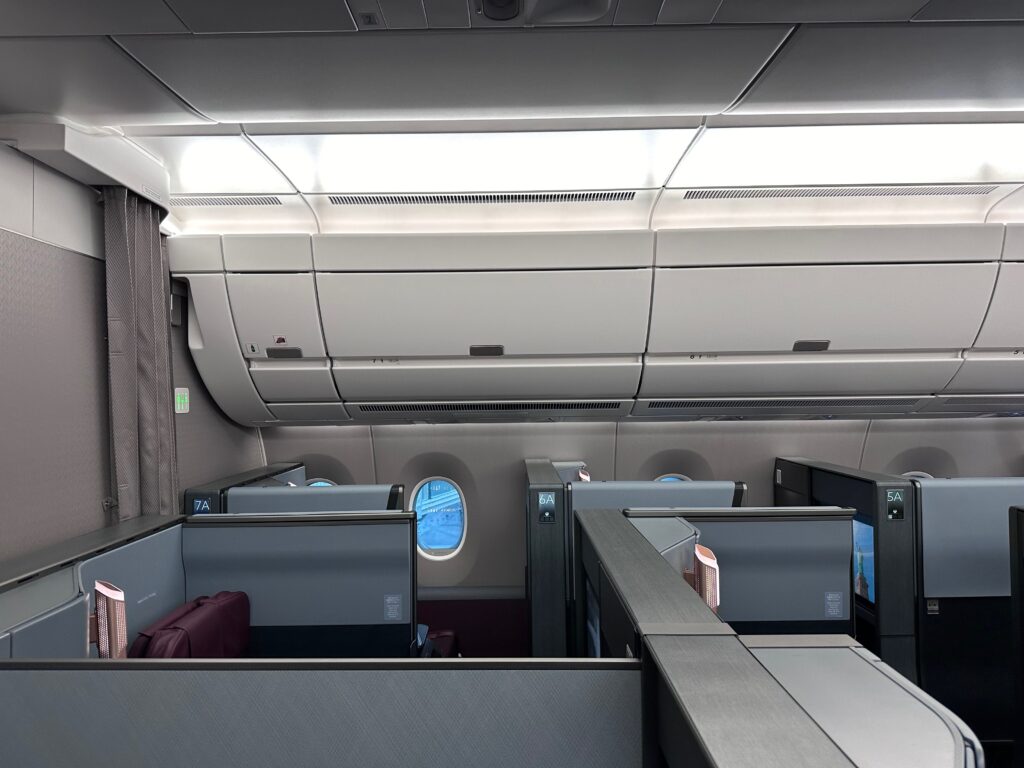 A blue textured effect on the JAL first class thermoplastics.