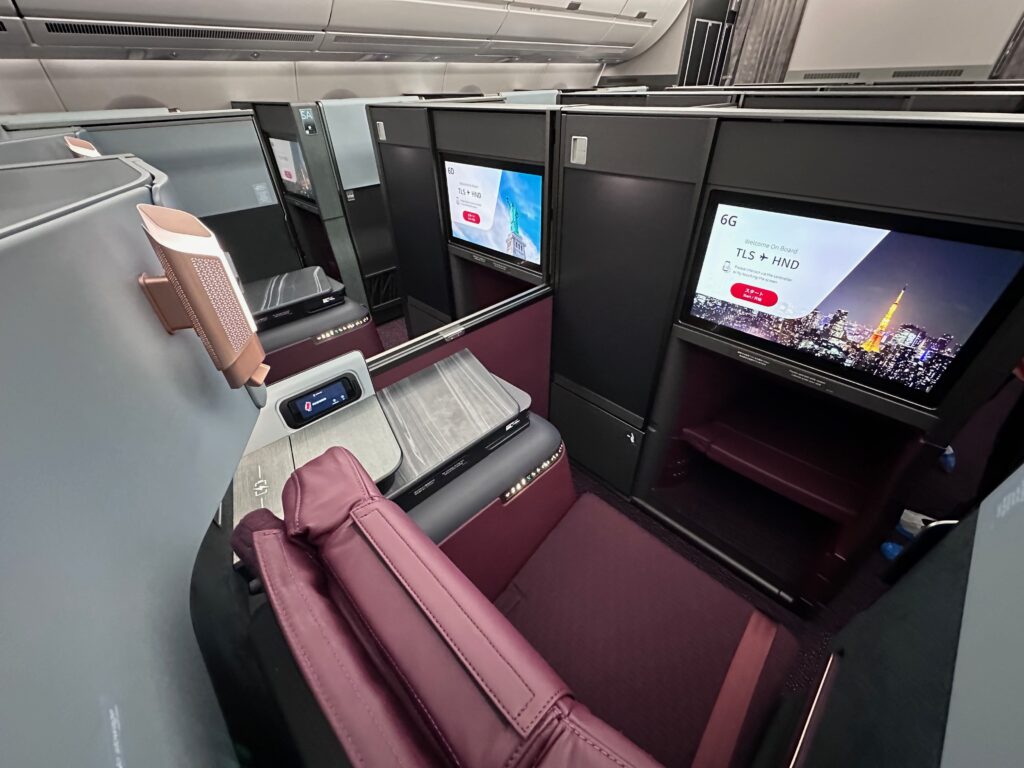 Overhead view of the business class suite on this JAL A350-1000. 