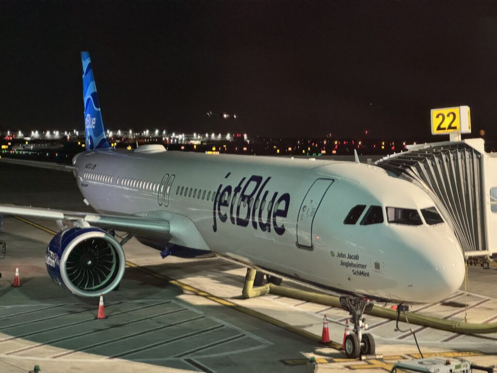 JetBlue A321neoLR parked at the gate