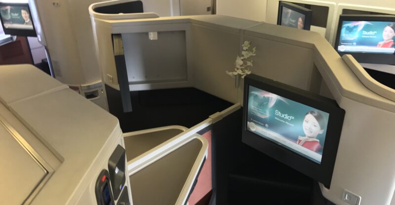 Overhead view of Cathay Pacific Cirrus business class seat.