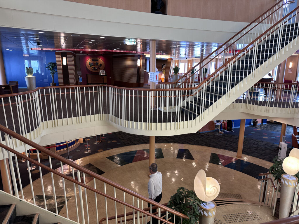 A grand staircase on the ferry.